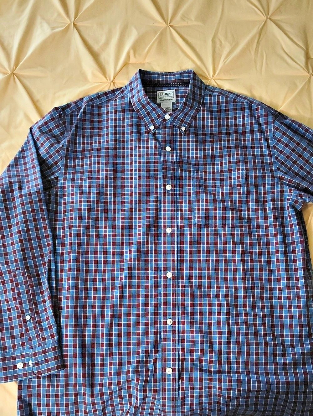 Large.Large.Bean Traditional Fit Long Sleeve Plaid Shirt Plaid Cotton Button